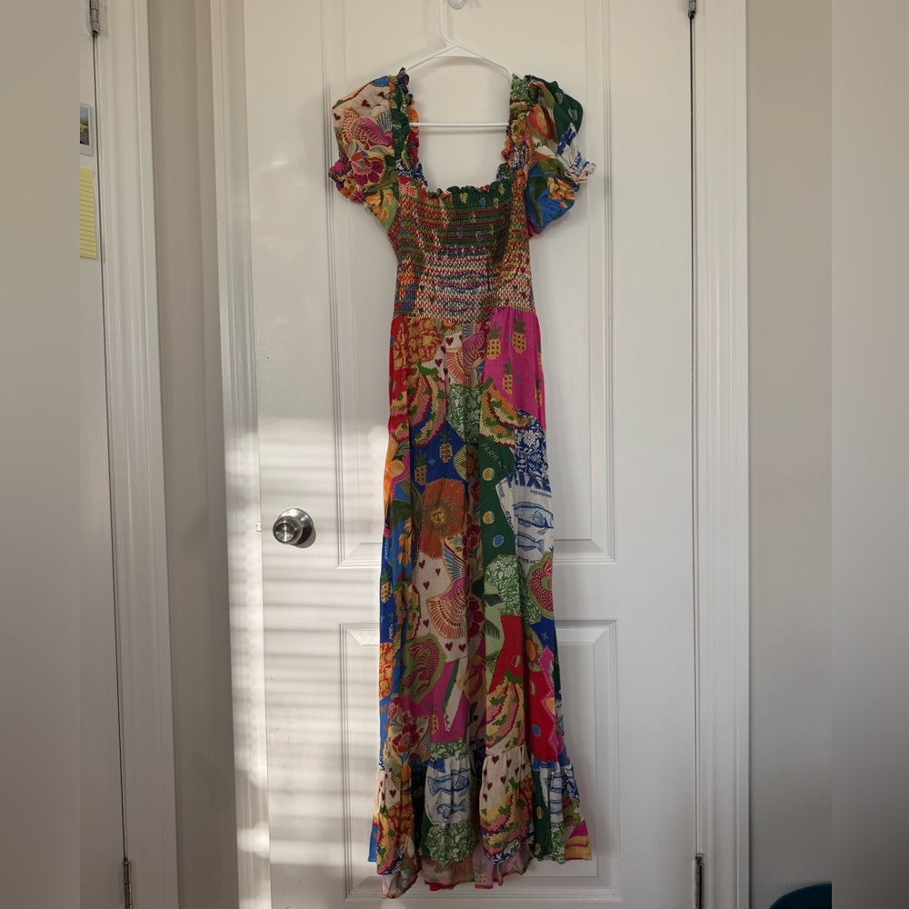 Colorful Farm Rio midi dress with tie back | M